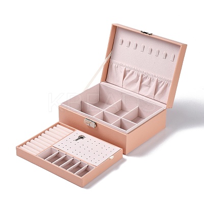 PU Imitation Leather Jewelry Organizer Box with Lock CON-P016-B02-1
