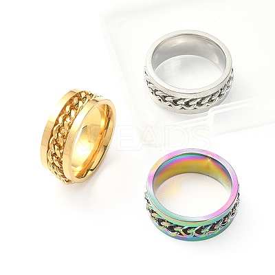 3Pcs 3 Colors 201 Stainless Steel Curb Chain Finger Rings Set for Women RJEW-YW0001-02-1