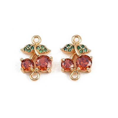 Brass Pave Orange Cubic Zirconia Fruit Connector Charms KK-C115-02A-G-1