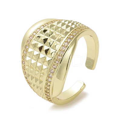 Brass Micro Pave Cubic Zirconia Open Cuff Ring RJEW-K256-50G-1