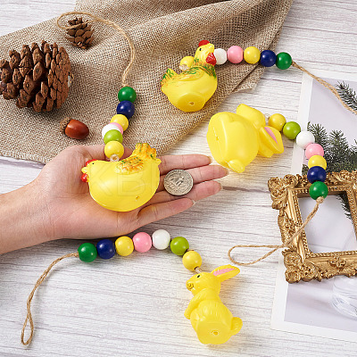 4Pcs 4 Style Easter Theme Plastic Hen & Rabbit Pendant Decorations HJEW-CF0001-16A-1