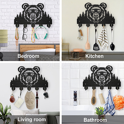 Wood & Iron Wall Mounted Hangers HJEW-WH0055-097-1