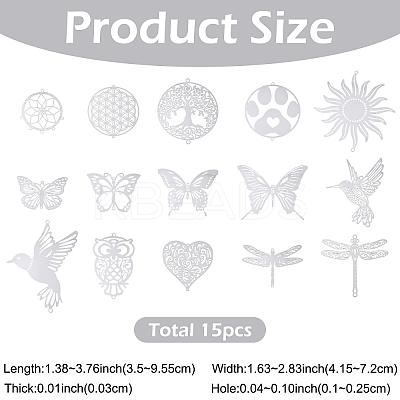 15Pcs 15 Styles 201 Stainless Steel Links Connector Charms STAS-YW0011-13-1