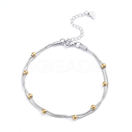 304 Stainless Steel 2-strand Round Snake Chain Bracelets BJEW-L673-014-GP-1