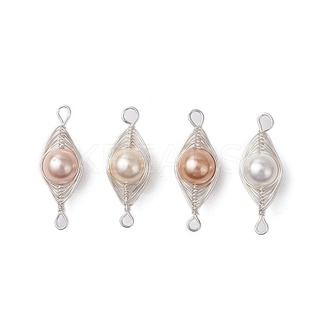 Copper Wire Wrapped Shell Pearl Connector Charms PALLOY-JF03114-01-1