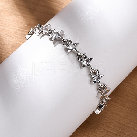 Brass Micro Pave Clear Cubic Zirconia Link Bracelets for Women BJEW-D342-01P-1
