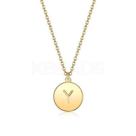Brass Initial Pendant Necklace NJEW-BB35341-Y-1