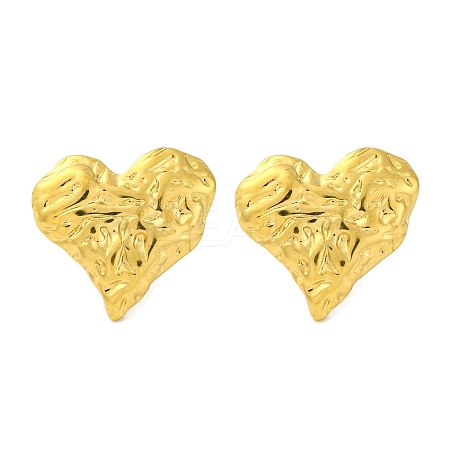 Ion Plating(IP) 304 Stainless Steel Textured Heart Stud Earrings EJEW-D281-17G-1