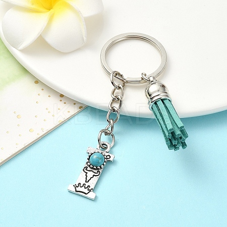 Alloy with Resin Imitation Synthetic Turquoise Keychain KEYC-YW00087-09-1