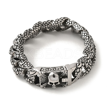 304 Stainless Steel Skull Cuban Link Chain Bracelets for Women Men BJEW-Q341-05C-AS-1