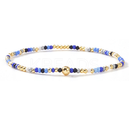 Bohemian Glass Seed Bead & Brass Beads Stretch Bracelets for Women DR1565-11-1