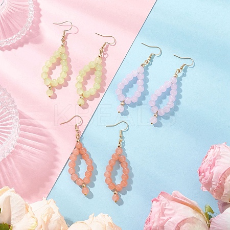 3 Pairs 3 Colors Imitation Jade Glass Beaded Teardrop Dangle Earrings EJEW-JE06517-1