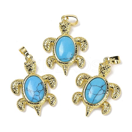 Synthetic Turquoise & Brass Pendants KK-F887-01G-06-1