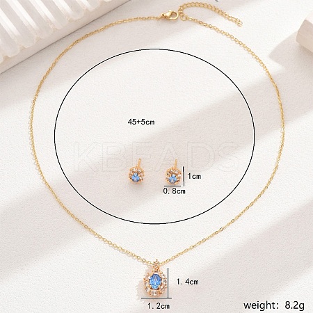 Elegant Vintage Micro Pave Cubic Zirconia Oval Necklace & Stud Earrings Set for Women AT7277-1-1