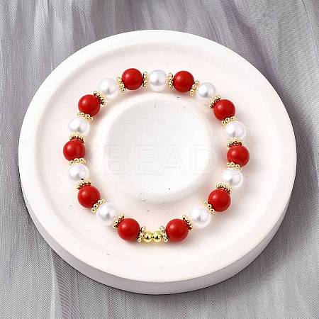 ABS Imitation Pearl Round Beads Stretch Bracelets for Women BJEW-D317-10B-G-1