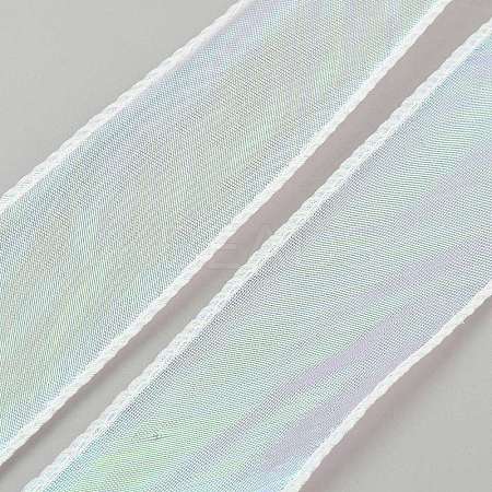 10 Yards Polyester Iridescent Lace Ribbon OCOR-WH20001-12C-1