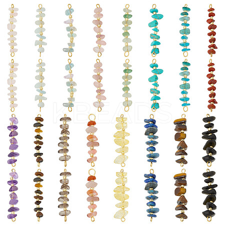 32Pcs 16 Styles Natural Chip Gemstone Beaded Connector Charms PALLOY-GO00059-1