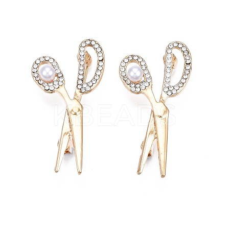 Crystal Rhinestone Scissor Lapel Pin with Plastic Pearl JEWB-N007-061-1
