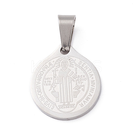 Non-Tarnish Trendy Necklace Findings Flat Round with San Benito 304 Stainless Steel Charms Pendants LS-STAS-L012-A08P-1