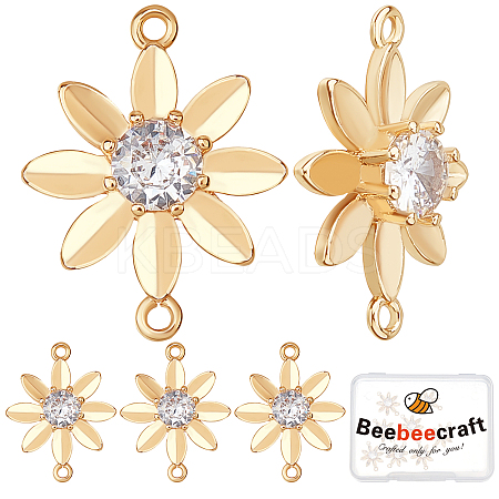 Brass Clear Cubic Zirconia Connector Charms KK-BBC0002-18-1