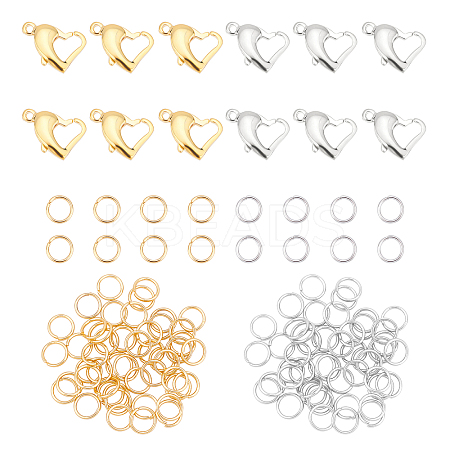 DICOSMETIC 112Pcs 4 Style 304 Stainless Steel Heart Lobster Claw Clasps and Open Jump Rings STAS-DC0001-14-1