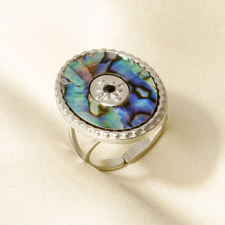 304 Stainless Steel with Natural Shell Cuff Open Rings for Women QD6142-2-1
