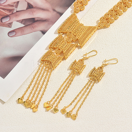 Alloy Heart & Hollow Geometry Filigree Tassel Earrings & Necklaces Sets for Women GO0076-1