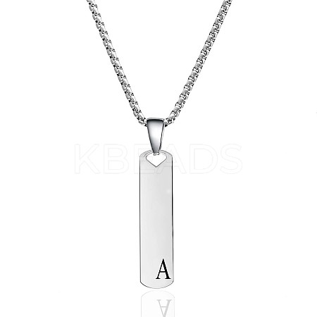 304 Stainless Steel Rectangle with Letter Pendant Box Chain Necklaces FS-WGD7C78-01-1