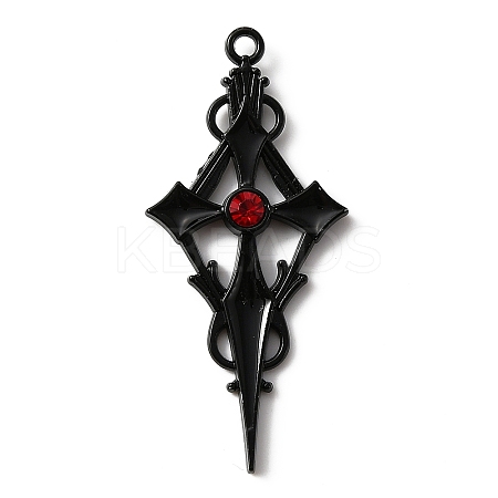Siam Rhinestone Cross Pendatn with Black Enamel LS-ENAM-WH0001-06EB-02-1