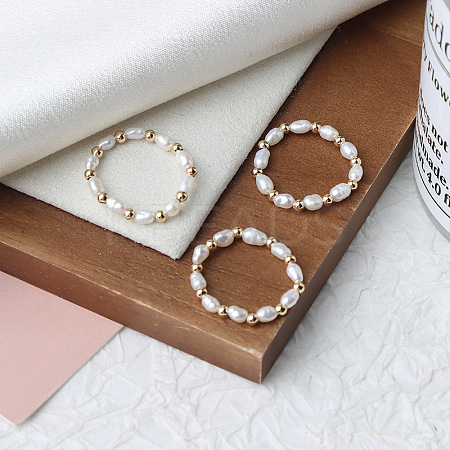 Natural Freshwater Pearl Rice Beaded Stretch Rings FS-WG04E98-01-1