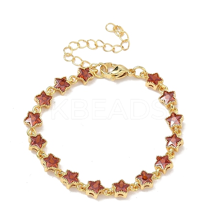 Star Brass Pave Cubic Zirconia Link Chain Bracelets for Women BJEW-P385-03G-05-1