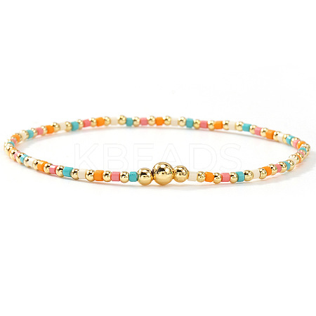 Bohemian Style Brass & Glass Seed Bead Stretch Bracelets for Women AC5136-3-1