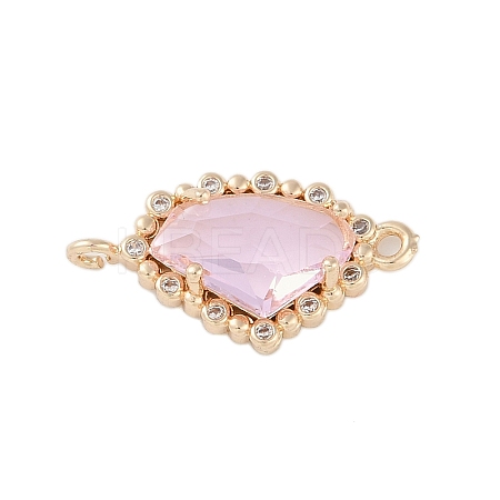 Golden Plated Brass Pave Clear Cubic Zirconia Connector Charms KK-L218-002G-04-1