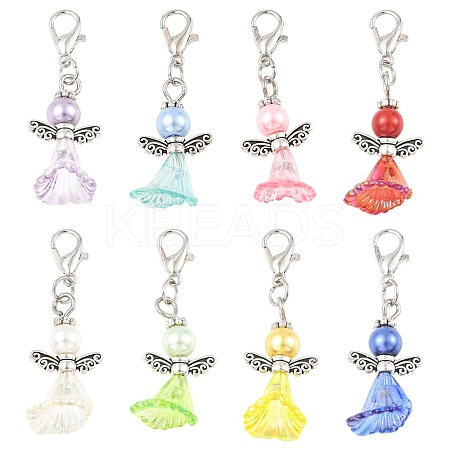 8Pcs Acrylic & Glass Pearl & Alloy Pendant Decorations HJEW-FS00071-1