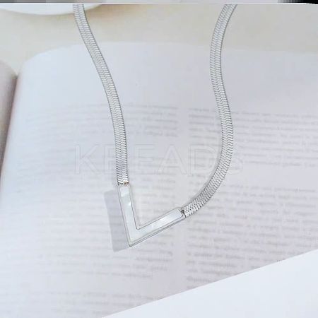 Letter V 304 Stainless Steel with Natural Shell Pendant Necklaces FS-WGFDEEC-05-1