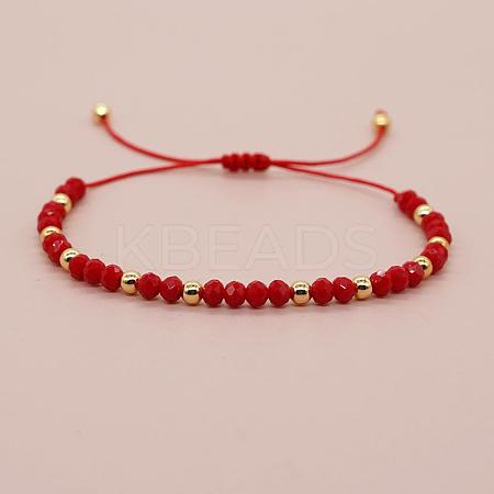 Glass & Brass Round Beads Braided Bead Bracelets RD6595-2-1