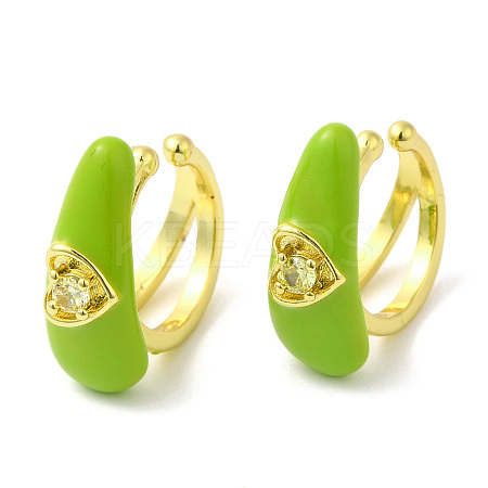 Cubic Zirconia Teardrop with Heart Cuff Earrings with Enamel EJEW-G348-02G-1