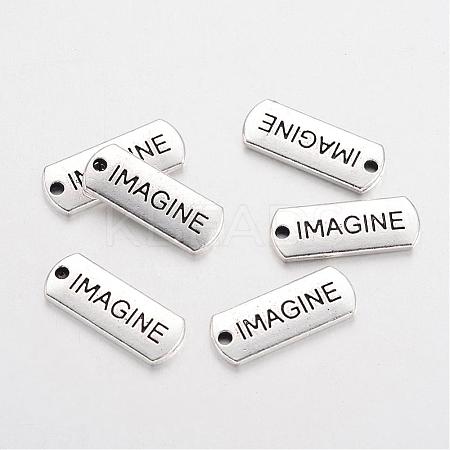 Tibetan Style Alloy Rectangle with Word Imagine Pendants TIBEP-Q043-056-RS-1