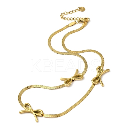 304 Stainless Steel Flat Snake Chain Bowknot Pendant Necklaces for Women NJEW-K383-02G-1