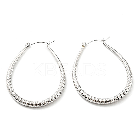 Non-Tarnish 304 Stainless Steel Textured Teardrop Hoop Earrings EJEW-B023-19P-1