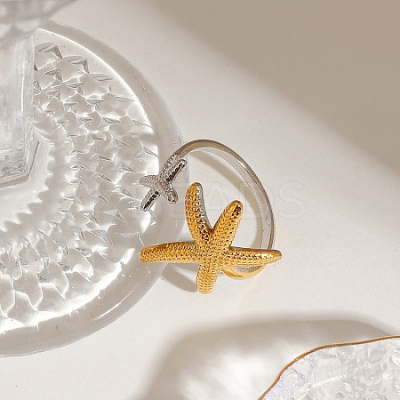 Starfish 304 Stainless Steel Cuff Rings for Women RJEW-B133-04-1