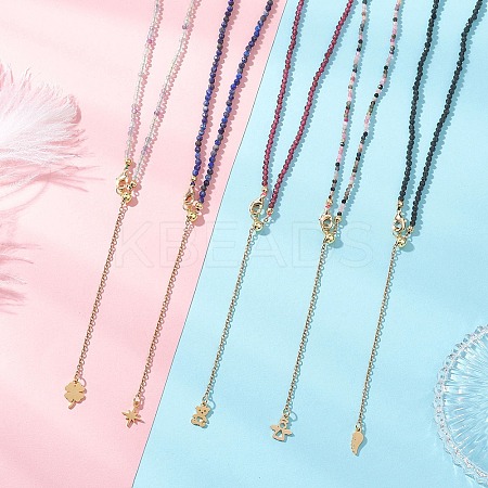 2.5MM Faceted Round Natural Tourmaline & Fluorite & Garnet & Obsidian & Lapis Lazuli Beaded Lariat Necklaces NJEW-JN05874-1