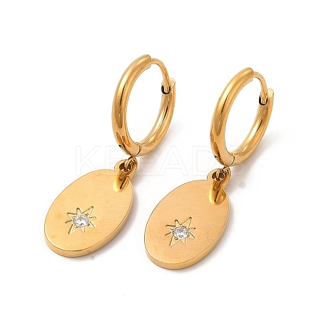 Crystal Rhinestone Oval with Star Dangle Hoop Earrings EJEW-P219-11G-1