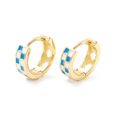 Tartan Pattern Enamel Chunky Hinged Huggie Hoop Earrings for Women EJEW-P196-22G-03-1