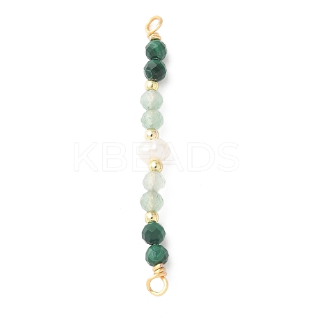 Faceted Round Natural Green Aventurinee & Malachite & Potato Natural Cultured Freshwater Pearl Beaded Connector Charms PALLOY-JF03531-03-1