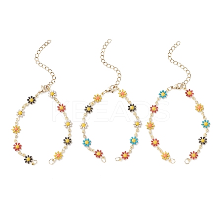 Brass Enamel Daisy Flower Link Chain Bracelet Making AJEW-JB01438-02-1