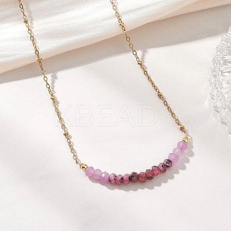 Dyed Natural Malaysia Jade Faceted Rondelle Beaded 304 Stainless Steel Satellite Chain Necklaces for Women NJEW-JN05783-02-1