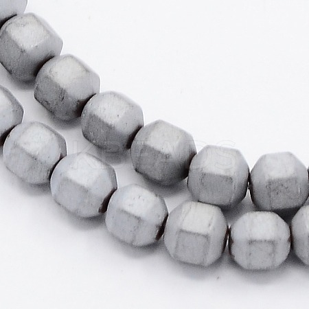 Frosted Electroplate Non-magnetic Synthetic Hematite Round Beads Strands G-N0014-4mm-19-1