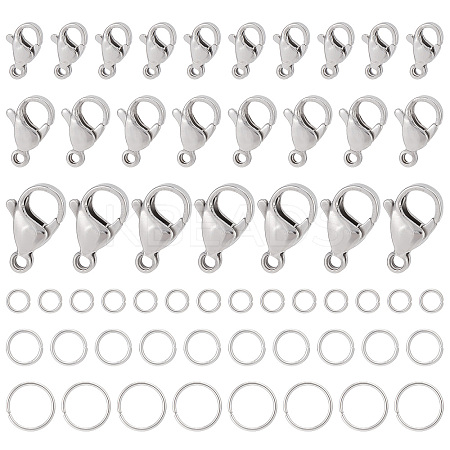 SUNNYCLUE 120Pcs 3 Styles 304 Stainless Steel Lobster Claw Clasps with 120Pcs 3 Styles Open Jump Rings STAS-SC0004-88-1