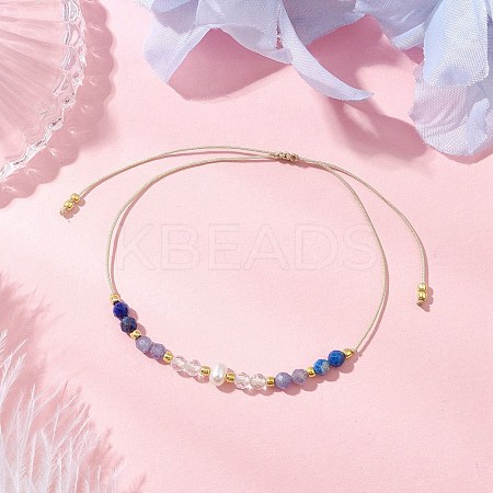 Adjustable Natural Lapis Lazuli & Quartz Crystal & Tanzanite Braided Bead Bracelets for Women BJEW-JB11619-04-1